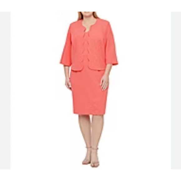 Women's Studio One Coral Dress & Jacket Suit Set Size 24W Plus Size - Picture 1 of 8